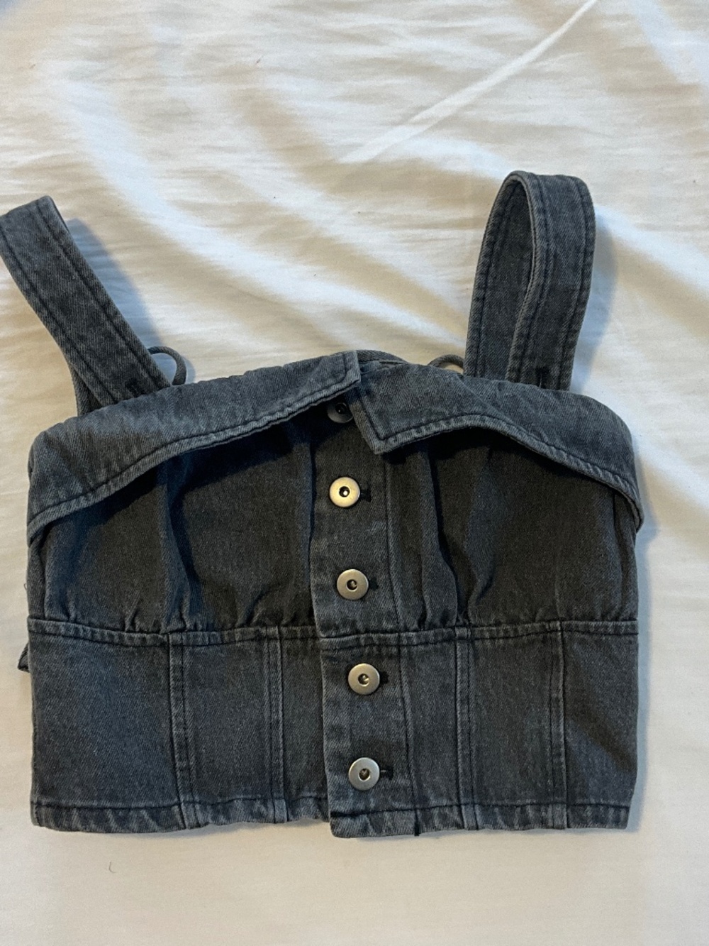 Denim Corset Crop Top/Adjustable Straps/Smocked Back/Y2K / Cottagecore size M